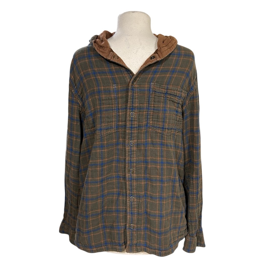 Toad Co Shirt Mens XL Tamarac Reversible Hoodie Button Up Plaid Outdoor Nature